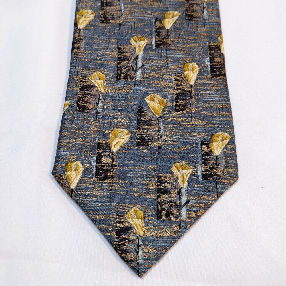 Ermenegildo Zegna‎ Men's Neck Tie 100% Silk Italy Luxury 56" Gray Gold Pattern - Picture 3 of 8